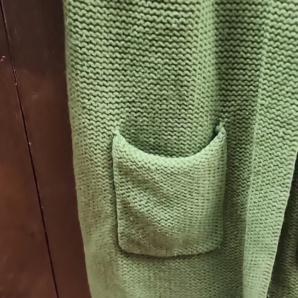 Eileen Fisher green merino wool chunky long cardigan size Medium - Picture 4 of 8